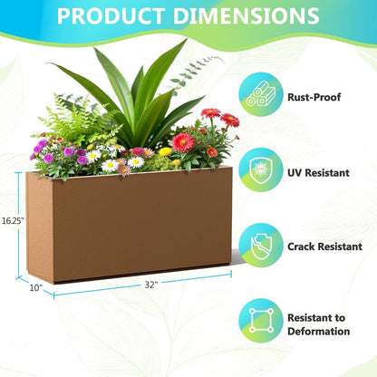 FENCY Metal Rectangular Planter Box, Large Planters for Outdoor Plants, Tall Planters for Outdoor