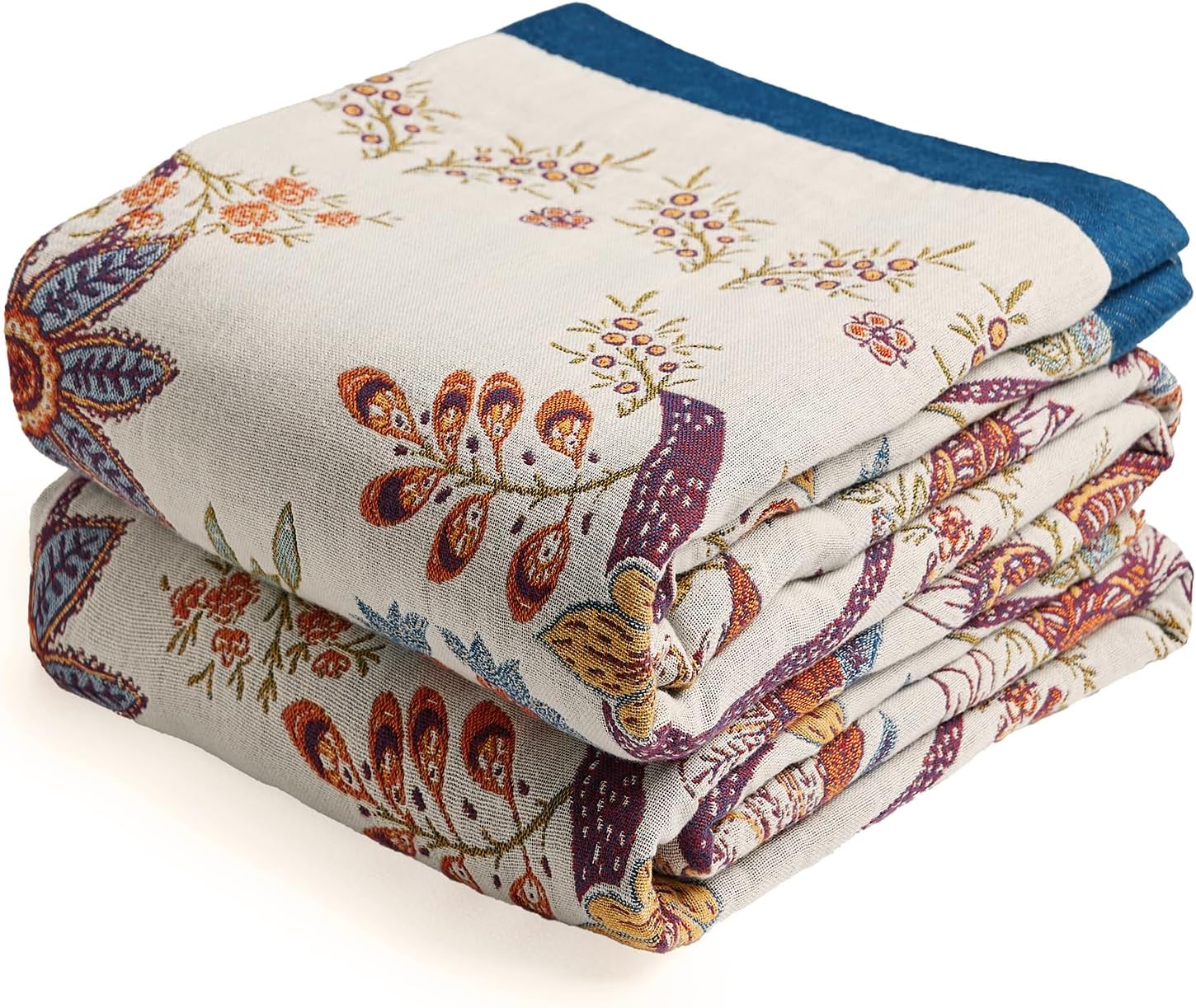 Boho Throw Blanket, 100% Organic Cotton Breathable Ultra Soft Bed Quilt Throw - All Season Floral