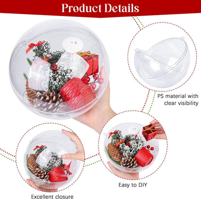ANVAVO 2 Pieces 20 cm Christmas Clear Plastic Fillable Ball Ornaments DIY Craft Transparent Baubles