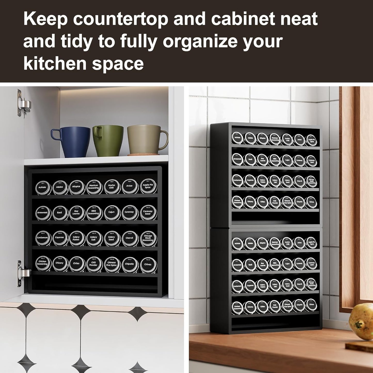 Orimade 4 Tier Spice Rack Organizer for Cabinet, Freestanding Bamboo Seasoning Rack for Countertop