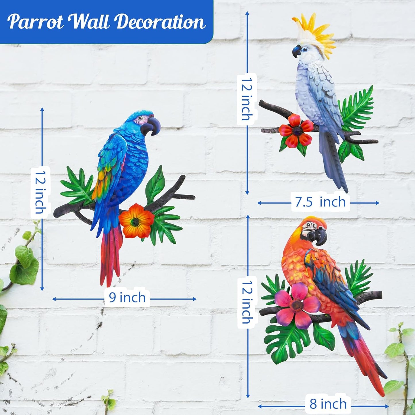 Metal Parrots Wall Art Decor Outdoor Decorations for Yard, Outdoor Garden Decor, Patio Decorations
