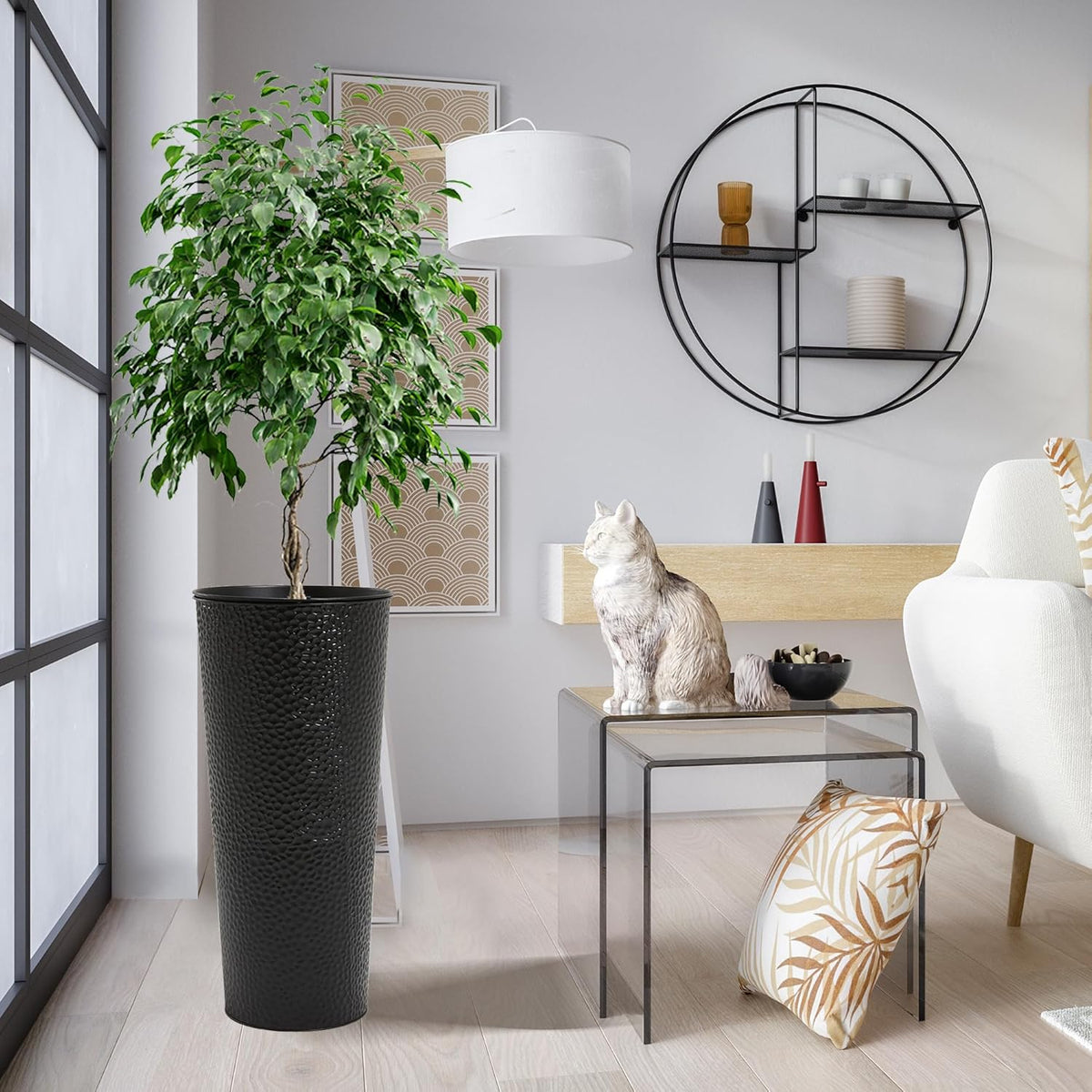 Worth Garden 2-Pack 28" H. Metal Planter with 2X Inside Pots - Hand-Hammered Texture Tall Narrow
