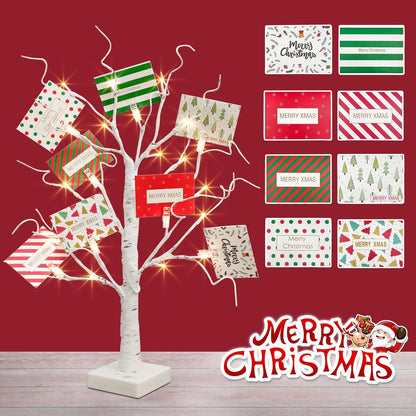 EAMBRITE Christmas Tree with Gift Cards, Money Tree Gift Holder, White Lighted Birch Tree Tabletop