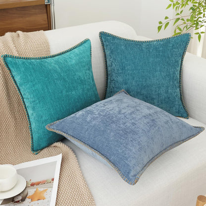 decorUhome Chenille Soft Throw Pillow Covers 24x24 Set of 2, Farmhouse Velvet Neutral Decorative