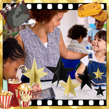 45 Pcs 3D Star Centerpieces Movie Night Decorations for Table in 3 Sizes Hanging Supplies for Red