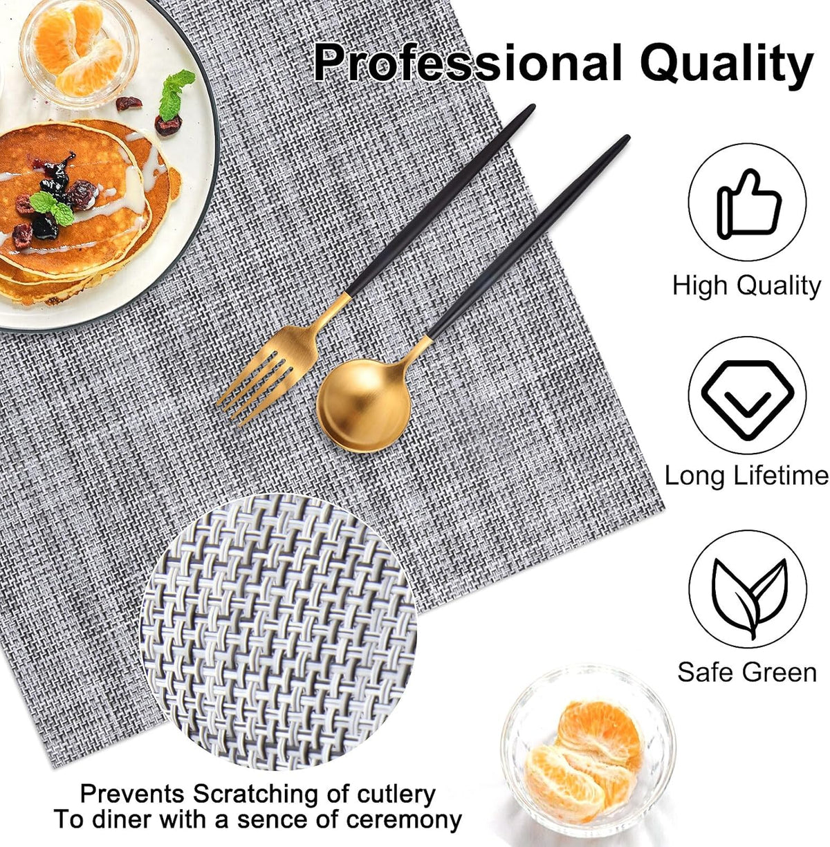 Vinyl Placemats Set of 6, PVC Woven Washable Non-Slip Table Mats, Heat Resistant Wrinkle Free Place