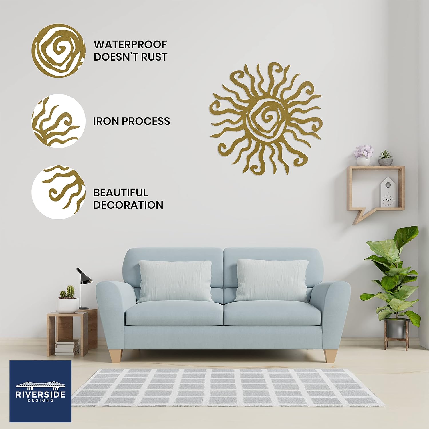 Riverside Designs Wacky Sun Metal Wall Art Indoor/Outdoor Decor - 24" Gold Rust Proof Wall