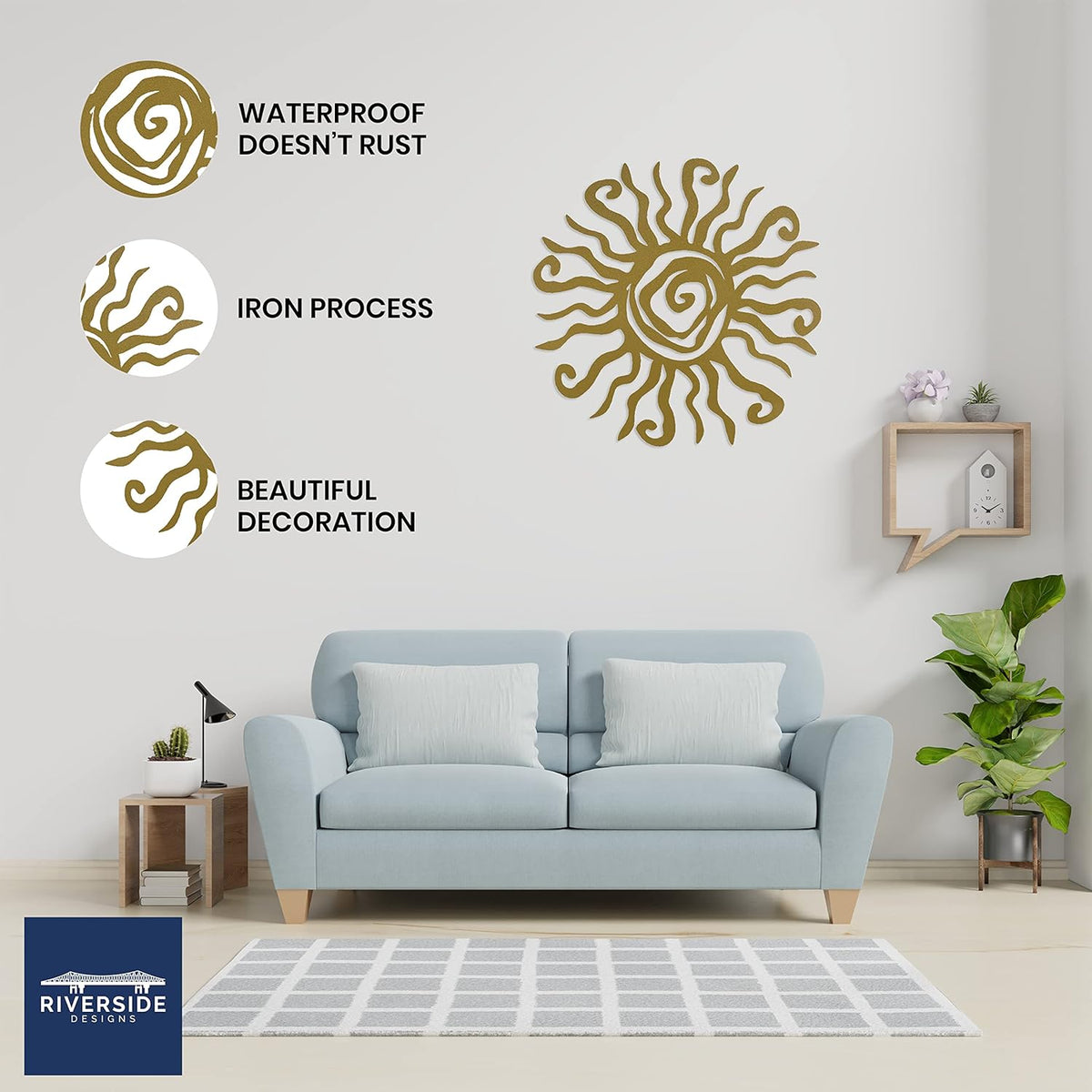 Riverside Designs Wacky Sun Metal Wall Art Indoor/Outdoor Decor - 12" Gold Rust Proof Wall