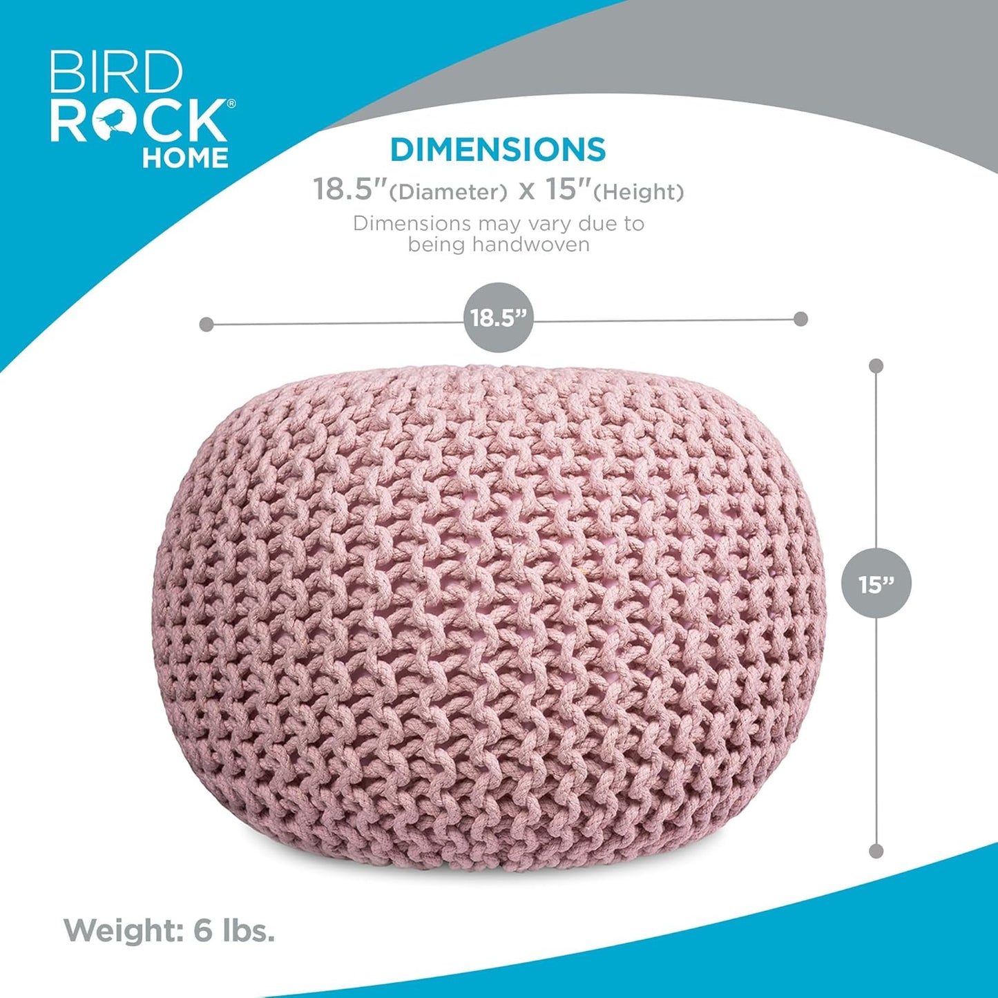 BIRDROCK HOME Round Pouf Ottoman | Cotton Braided Foot Stool with Bean Bag Filling | Boho Foot Rest