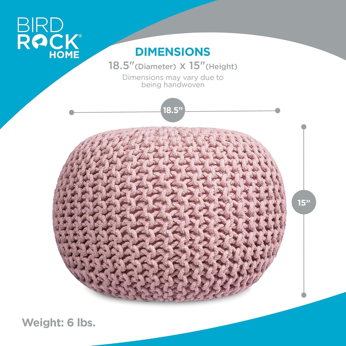 BIRDROCK HOME Round Pouf Ottoman | Cotton Braided Foot Stool with Bean Bag Filling | Boho Foot Rest