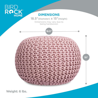 BIRDROCK HOME Round Pouf Ottoman | Cotton Braided Foot Stool with Bean Bag Filling | Boho Foot Rest