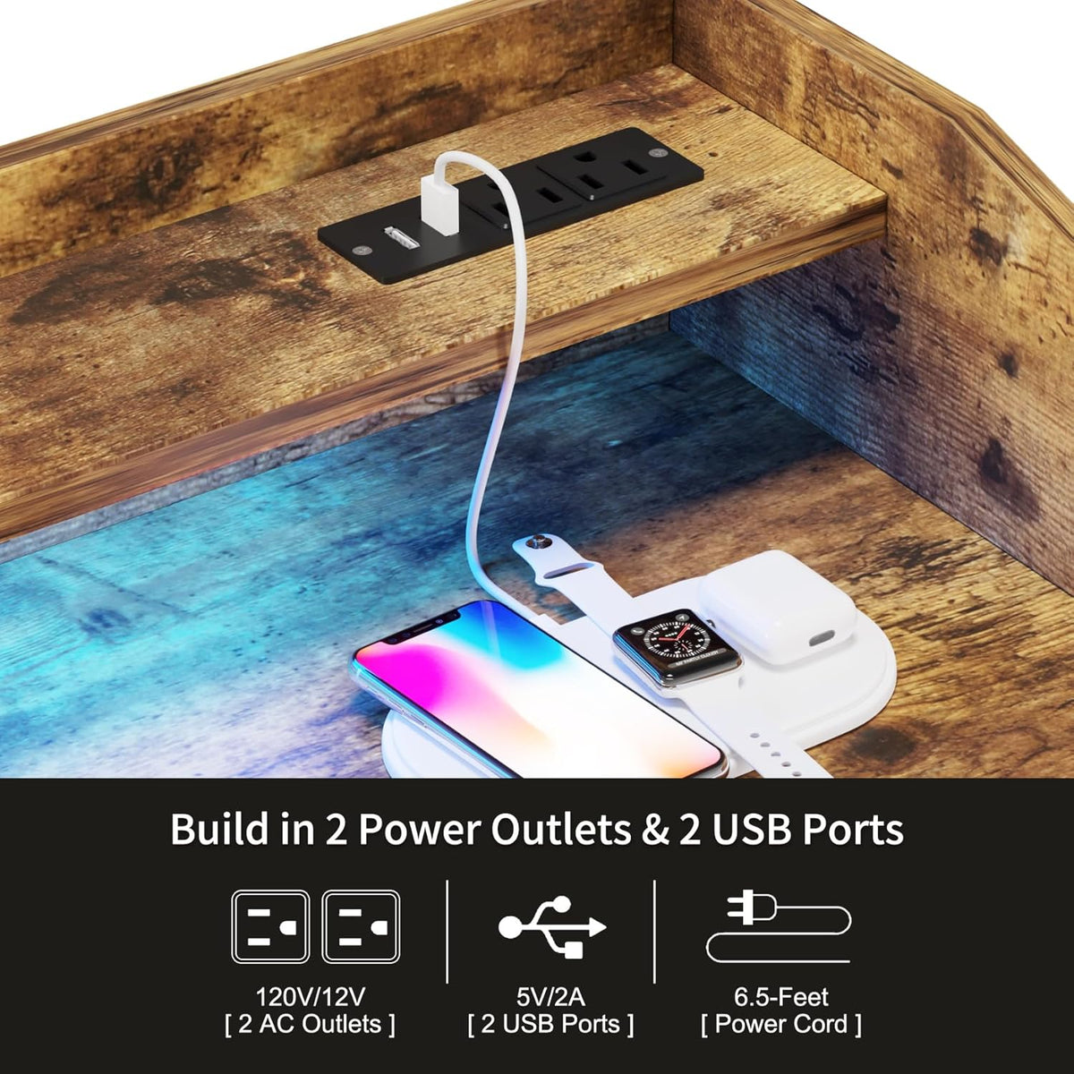 LUMTOK 2-in-1 Dresser with Hanging Racks,5 Fabric Drawers Dressers with LED Lights, Charging