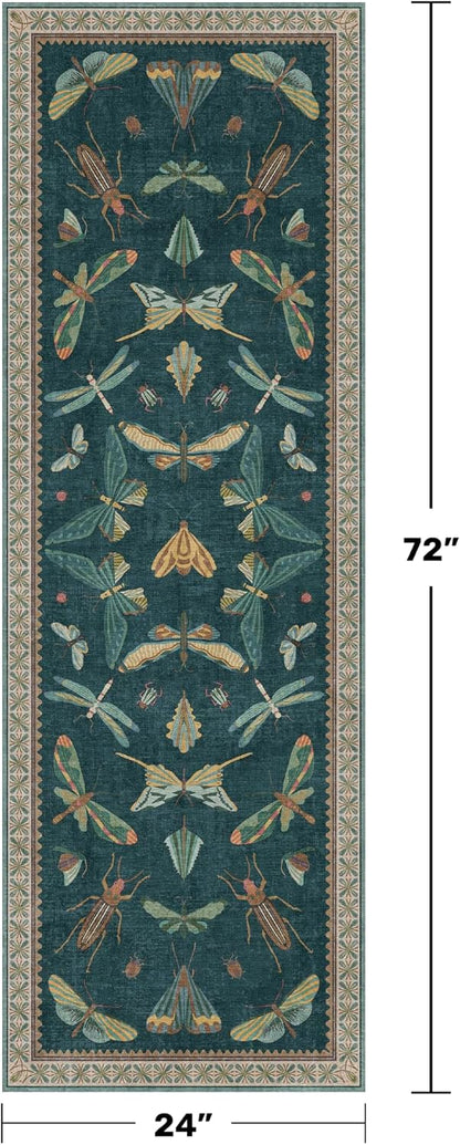 Brown and Green Kitchen Sink Runner Rug 2x6 - Teal Boho Bathroom Rugs for Entrance Indoor, Insect