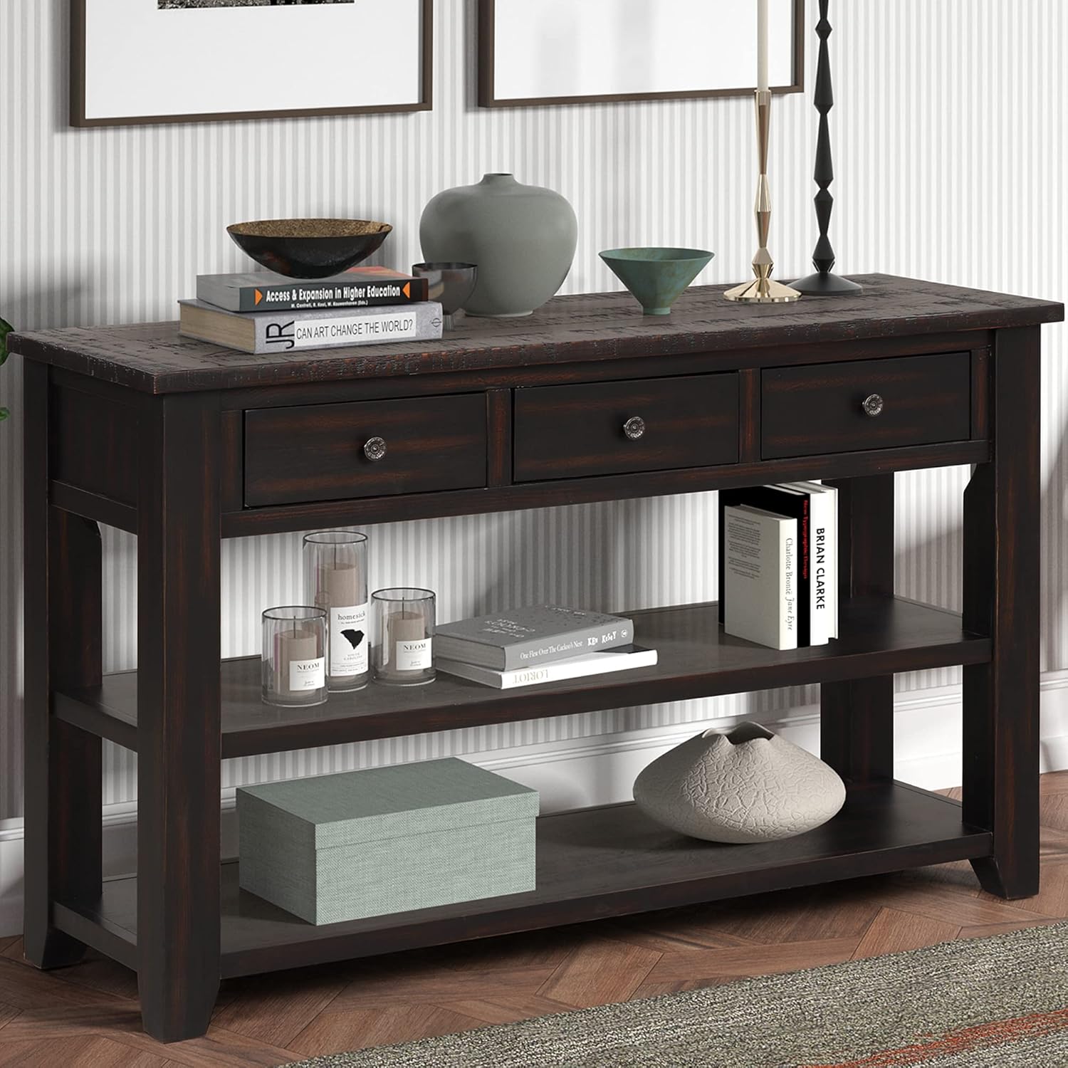 Farmhouse Wood Entryway Console Table 48-Inch Modern Sofa Entry Table with Drawers and Storage
