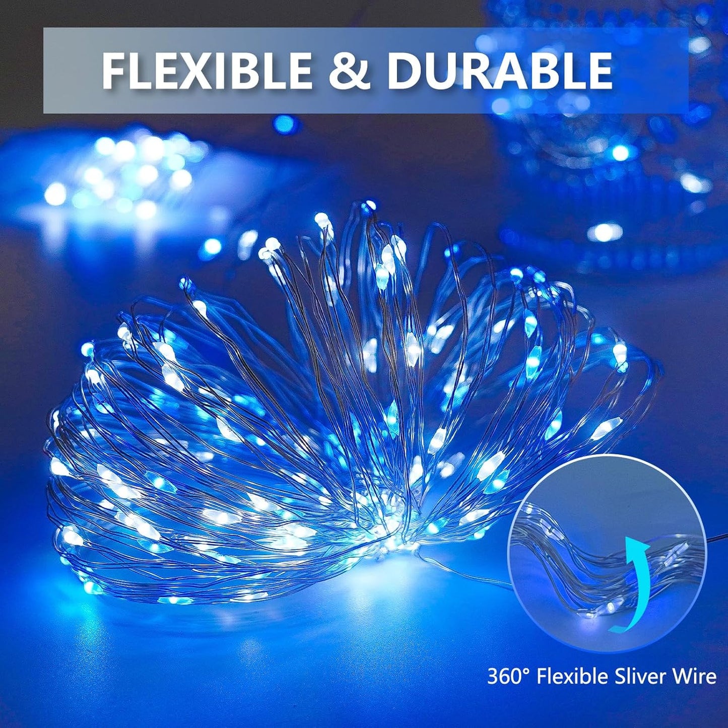 SANJICHA Blue and White Solar String Lights, Extra-Long 2 Pack 144FT 400LED Solar Christmas Lights