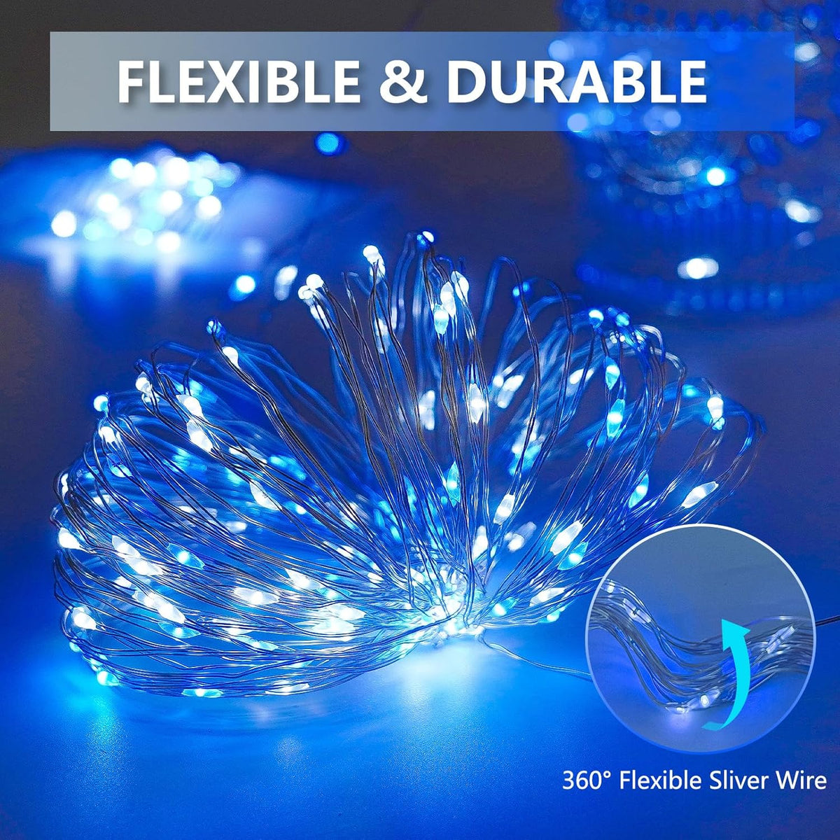 SANJICHA Blue and White Solar String Lights, Extra-Long 2 Pack 144FT 400LED Solar Christmas Lights