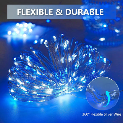 SANJICHA Blue and White Solar String Lights, Extra-Long 2 Pack 144FT 400LED Solar Christmas Lights