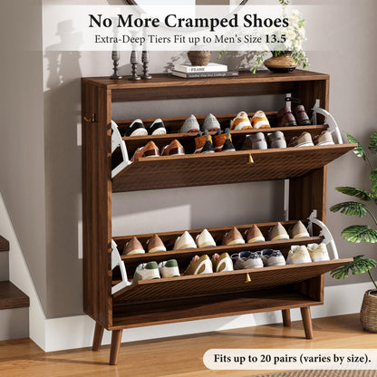 Nicetree Mid-Century Modern Slim Shoe Cabinet for Entryway, 9.5" Narrow Shoe Storage Cabinet with