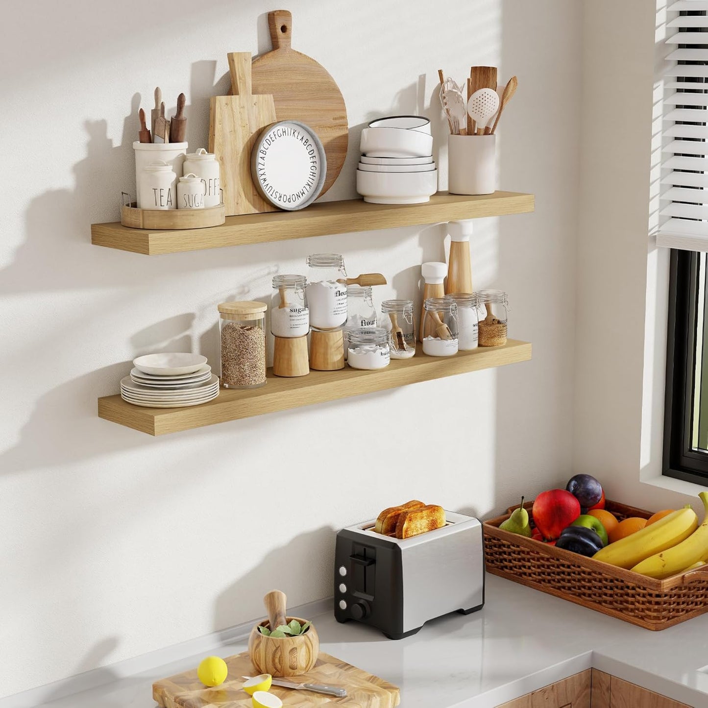40 Inch Floating Shelves, 8 Inch Deep Floating Shelves for Wall, Hanging Shelf with Invisible