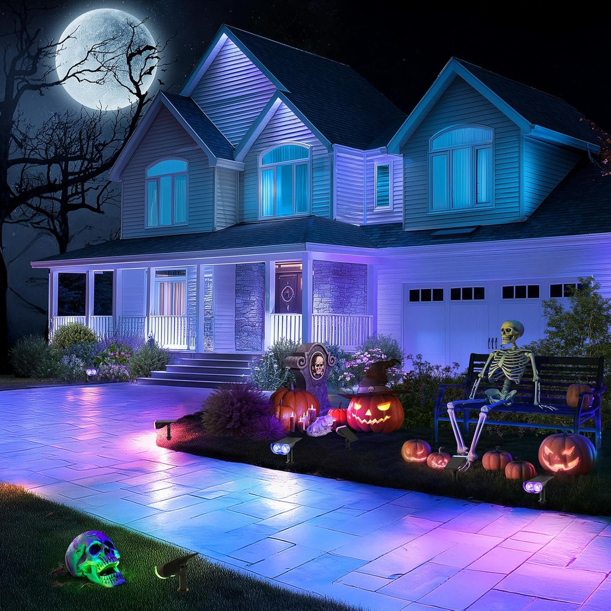Linkind Solar Lights Outdoor Waterproof IP67, StarRay RGB Solar Spot Lights Outdoor, Color Changing