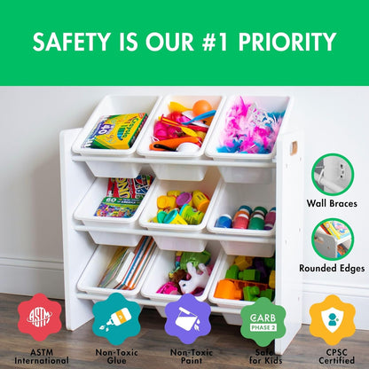 Humble Crew 9-Bin Toy Organizer – Cambridge White Plastic Bins, 3-Tier Storage Solution for Kids'