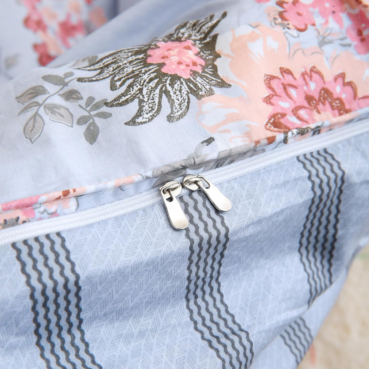 ABREEZE Floral Duvet Cover Queen Size Set Bird Flowers Bedding Set 100% Brushed Cotton Bedding