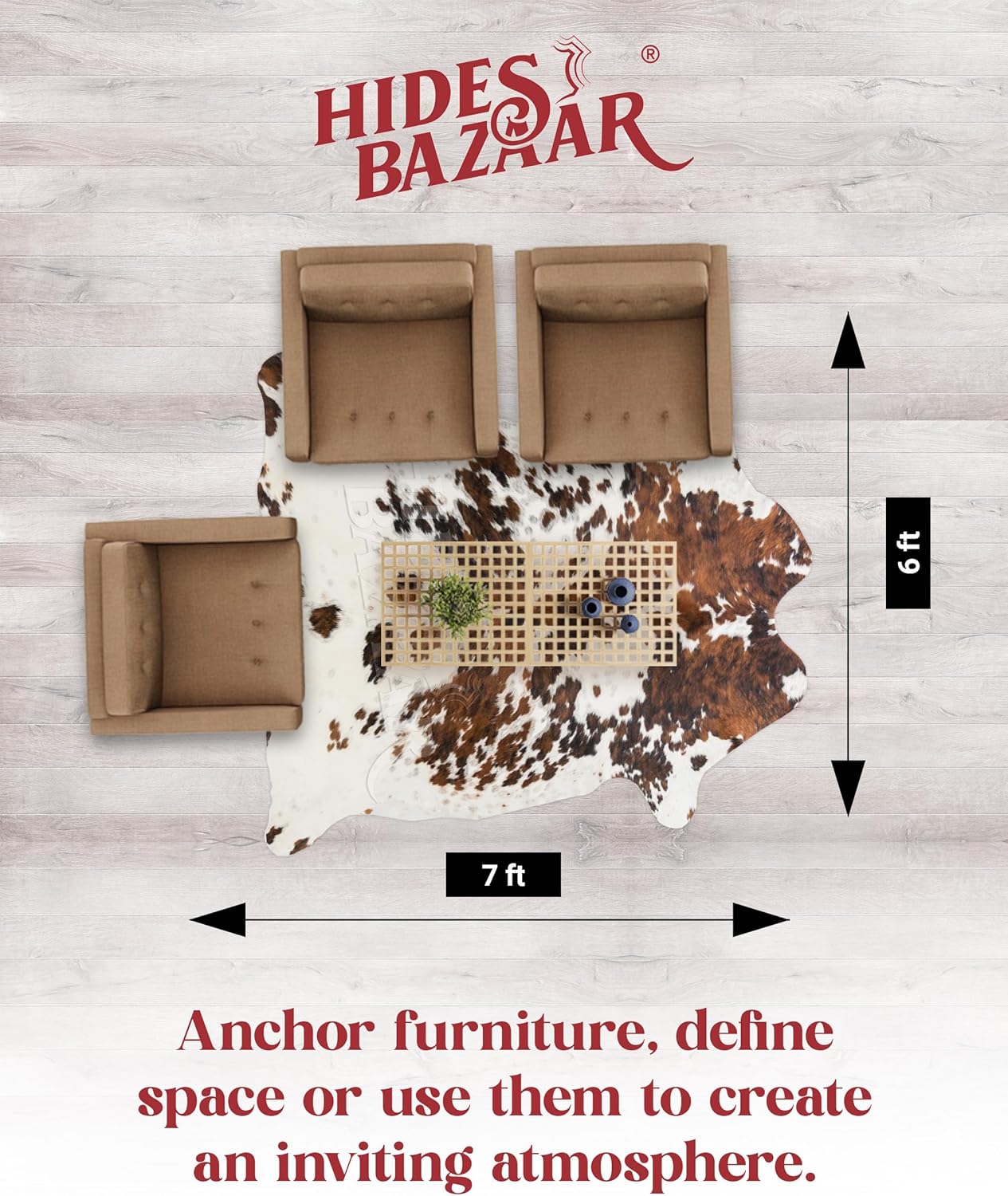 Light Tricolor Cowhide Rug Premium Cowhides Leather with Mixed White, Brown & Black Color Pattern