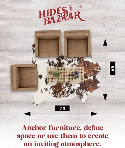 Light Tricolor Cowhide Rug Premium Cowhides Leather with Mixed White, Brown & Black Color Pattern