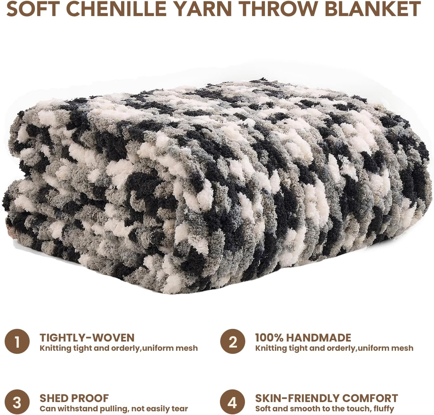 L'AGRATY Chunky Knit Blanket Throw: 50''x60'' Chenille Chunky Knitted Throw Blankets for Bed Couch