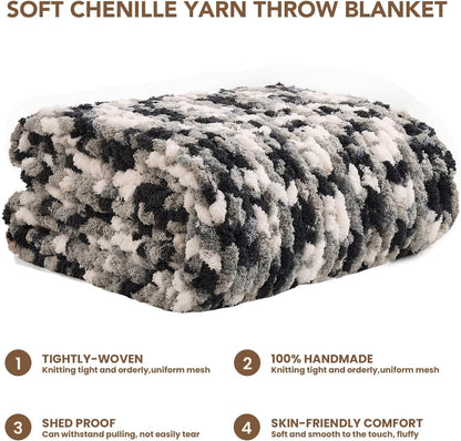 L'AGRATY Chunky Knit Blanket Throw: 50''x60'' Chenille Chunky Knitted Throw Blankets for Bed Couch