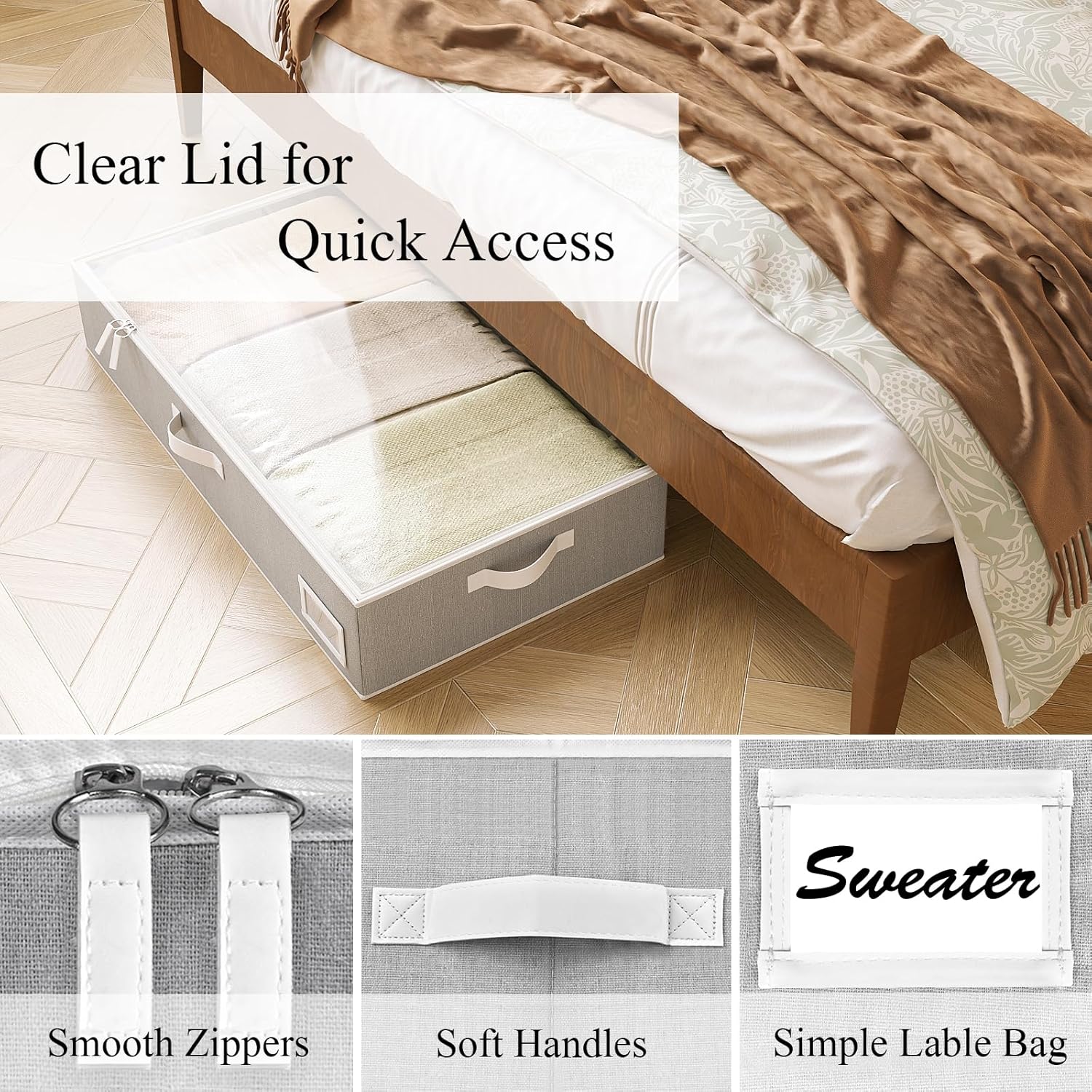 Under Bed Storage Containers, 2-Pack Underbed Storage Box, Collapsible Clothes Storage Bins with