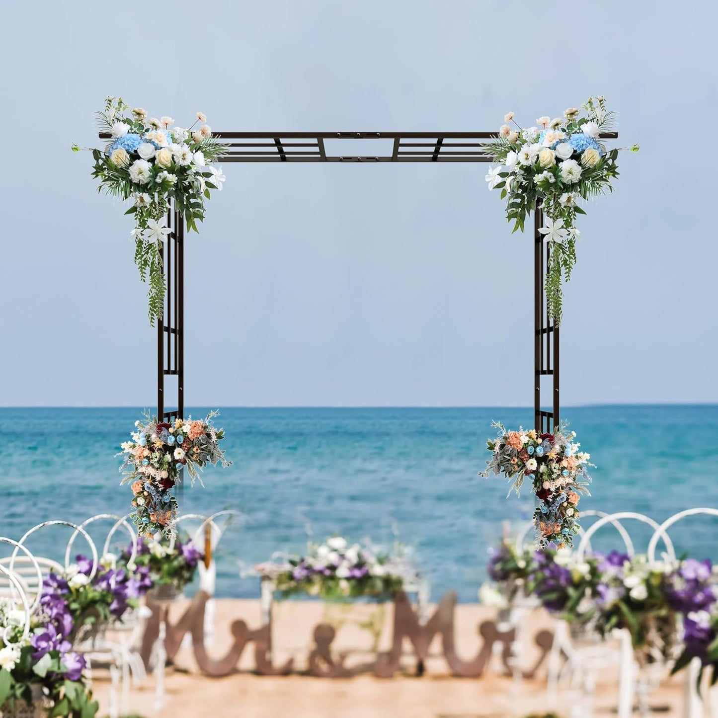 Metal Garden Arch Arbor Trellis Climbing Plants Outdoor Black Flat Top or Arch, Adjustable Width