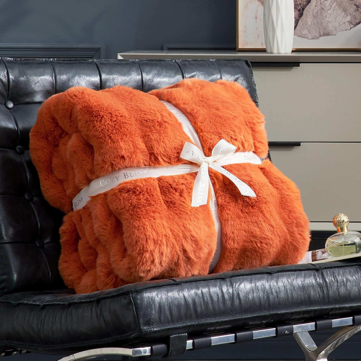 Cozy Bliss Faux Fur Throw Blanket for Couch, Fuzzy Soft Plush Thick Bubble Blanket for Sofa Bedroom