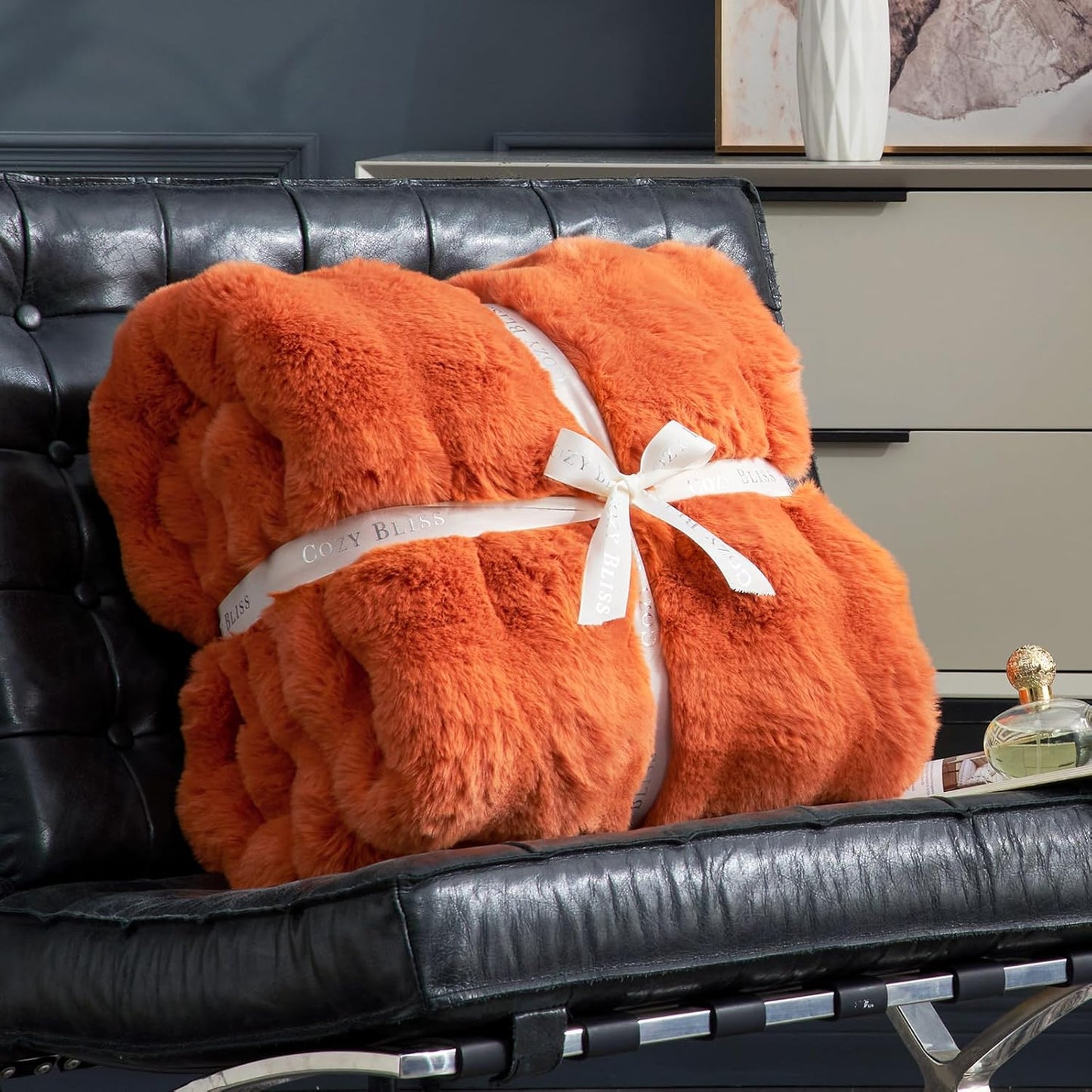 Cozy Bliss Faux Fur Throw Blanket for Couch, Fuzzy Soft Plush Thick Bubble Blanket for Sofa Bedroom