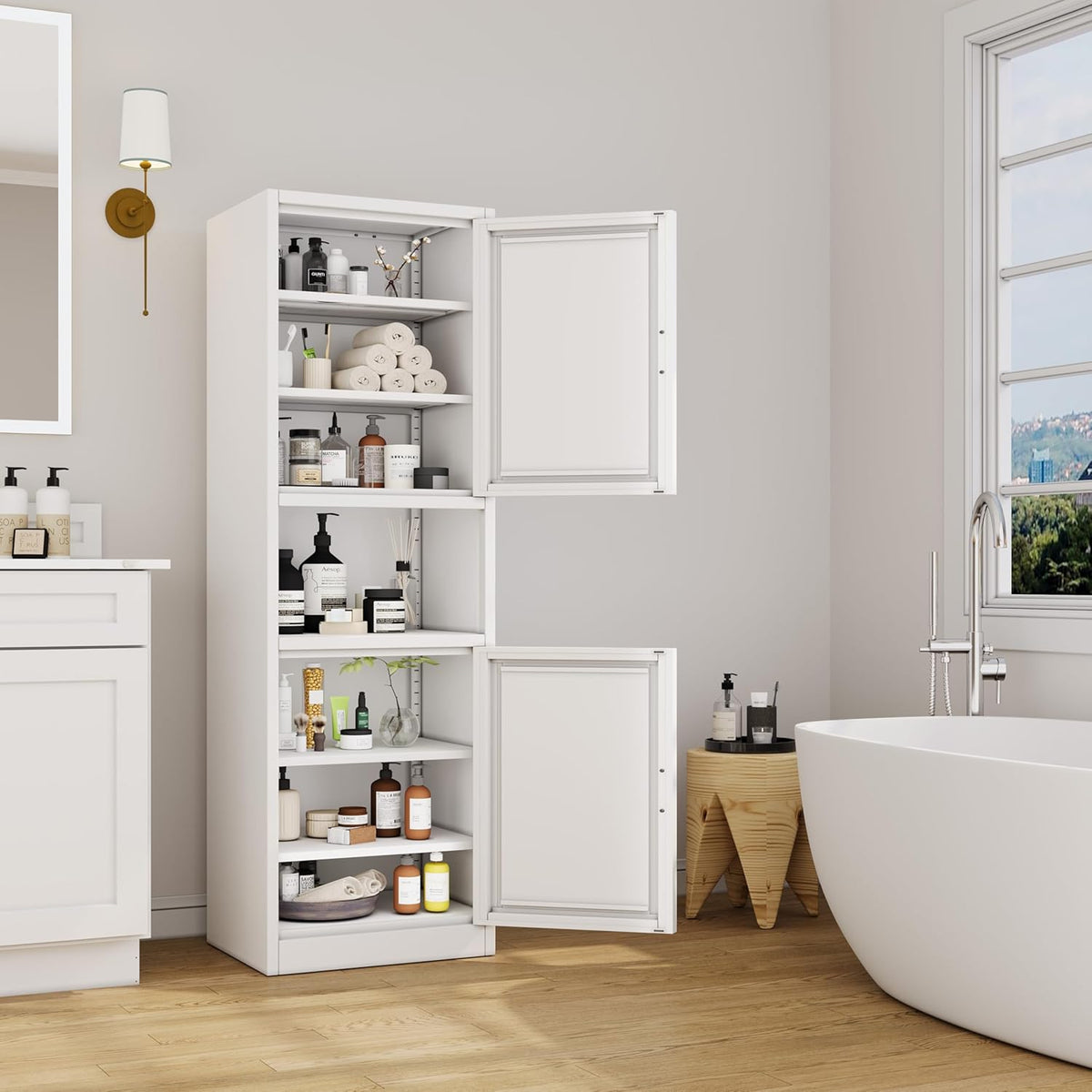 Tall Narrow Storage Cabinet 66.93" H Tall Bathroom Cabinet Metal Pantry Cabinets, 4 Adjustable