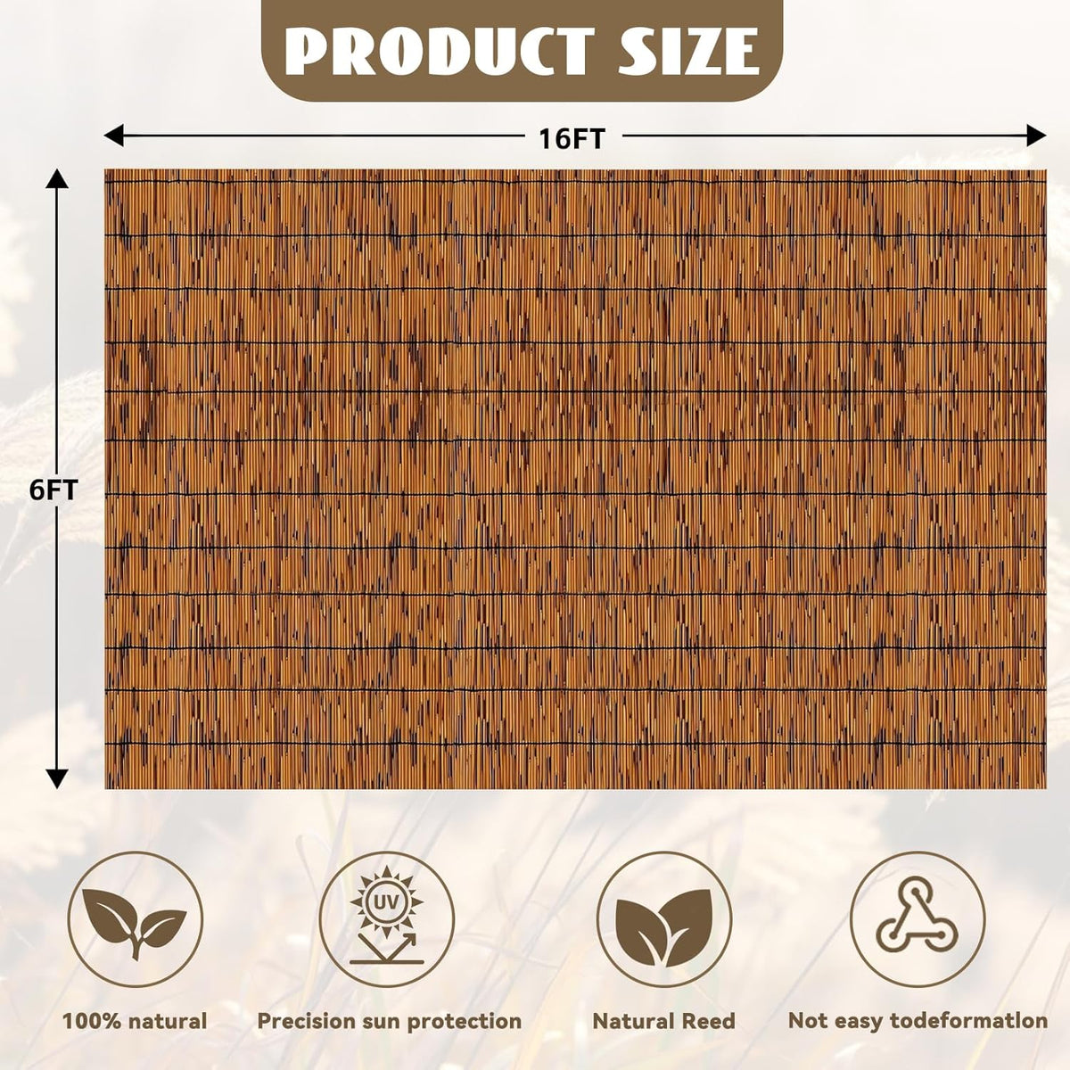 Bamboo Reed Fencing, Light Russet Bamboo Fence Rolls 6 Feet High, Decorative Privacy Screen Reed