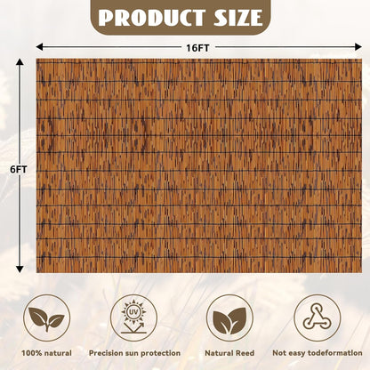 Bamboo Reed Fencing, Light Russet Bamboo Fence Rolls 6 Feet High, Decorative Privacy Screen Reed