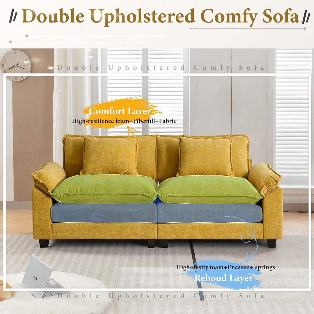URRED Modular Sectional Sofa Comfy Cloud Couch, Modern Chenille Loveseat Sofa Sleeper Deep Seat