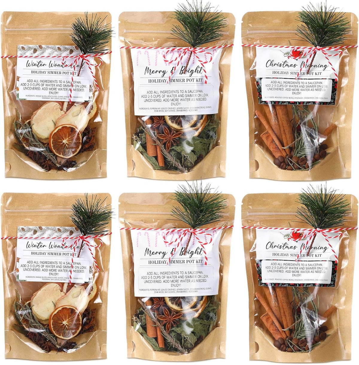 6 Pack Christmas Potpourri Simmer Pot Kit, Holiday Stovetop Potpourri, Botanical Air Freshener