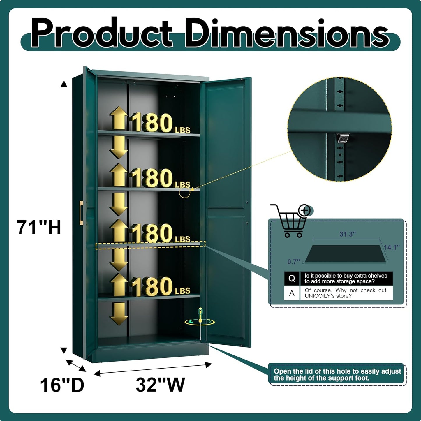 71" Storage Cabinet, Metal Pantry Cabinet, Kitchen Pantry Storage Cabinets with Doors and 4