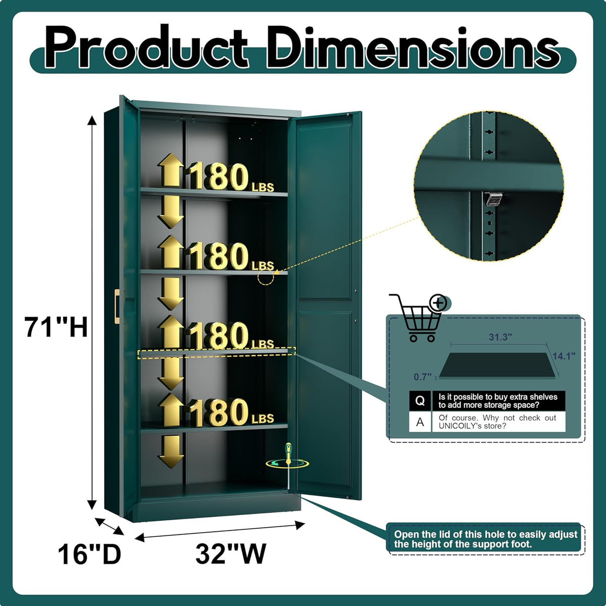71" Storage Cabinet, Metal Pantry Cabinet, Kitchen Pantry Storage Cabinets with Doors and 4