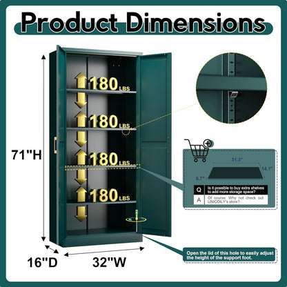 71" Storage Cabinet, Metal Pantry Cabinet, Kitchen Pantry Storage Cabinets with Doors and 4