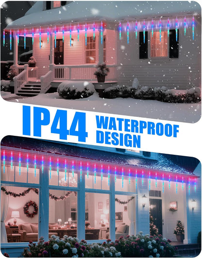 Minetom Icicle Lights Outdoor with Clips, 20ft 100 LED 20 Tubes Twinkling Crystal Icicle String