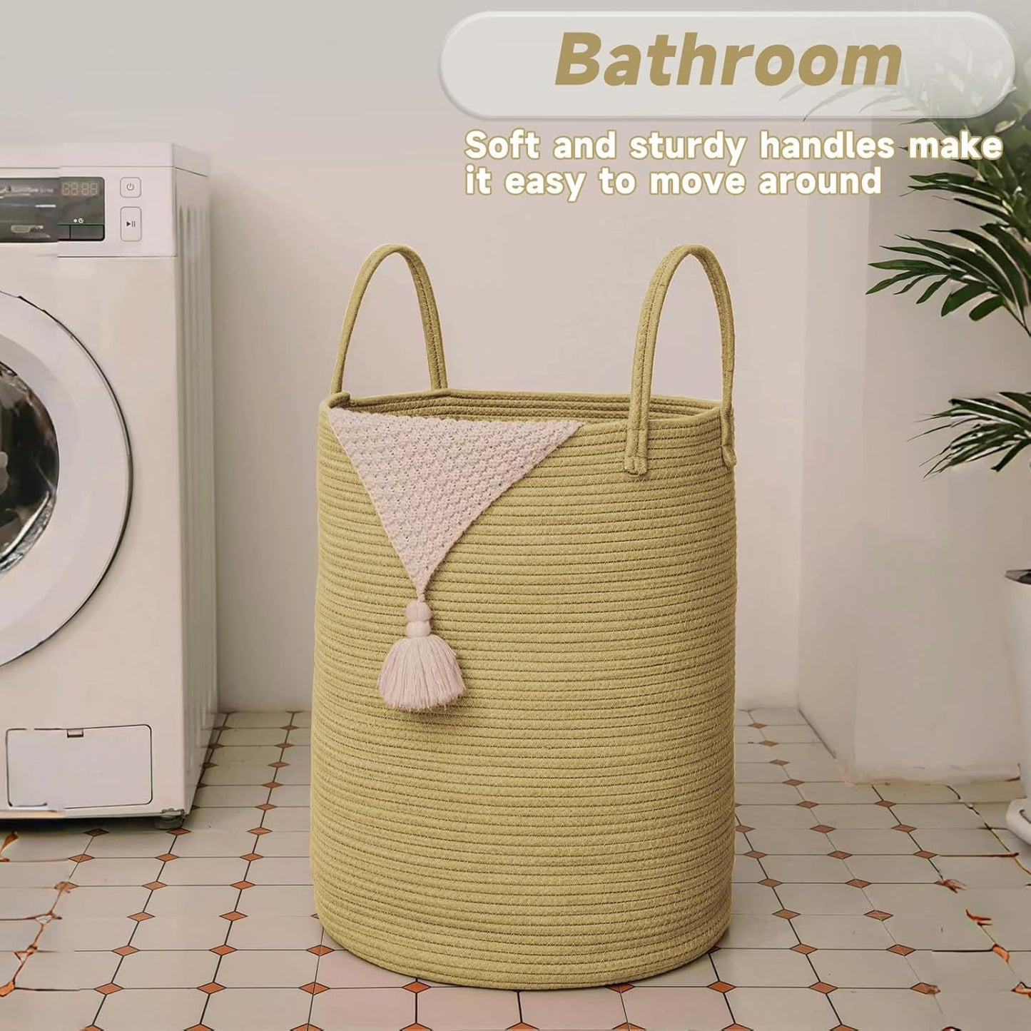 Large Woven Laundry Basket Hamper,60L Cotton Rope Storage Bin for Blankets,Toys and