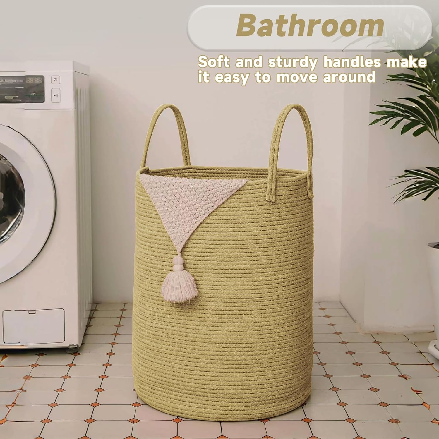Large Woven Laundry Basket Hamper,60L Cotton Rope Storage Bin for Blankets,Toys and