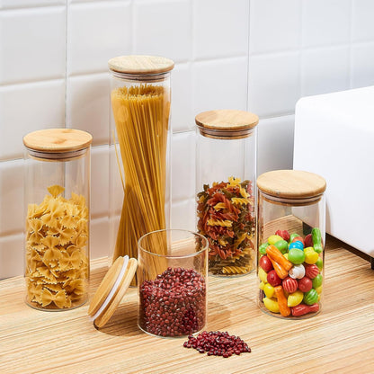 Glass Food Storage Jars, Glass Jars with Bamboo Lids, Kitchen Storage Jars, Canisters with Airtight