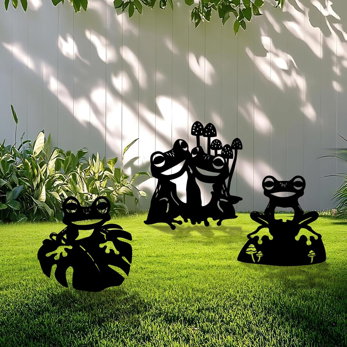 3 Pack Frog Metal Garden Decorative Stakes, Weather Proof Silhouette Statues for Yard