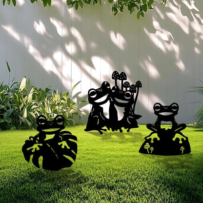 3 Pack Frog Metal Garden Decorative Stakes, Weather Proof Silhouette Statues for Yard