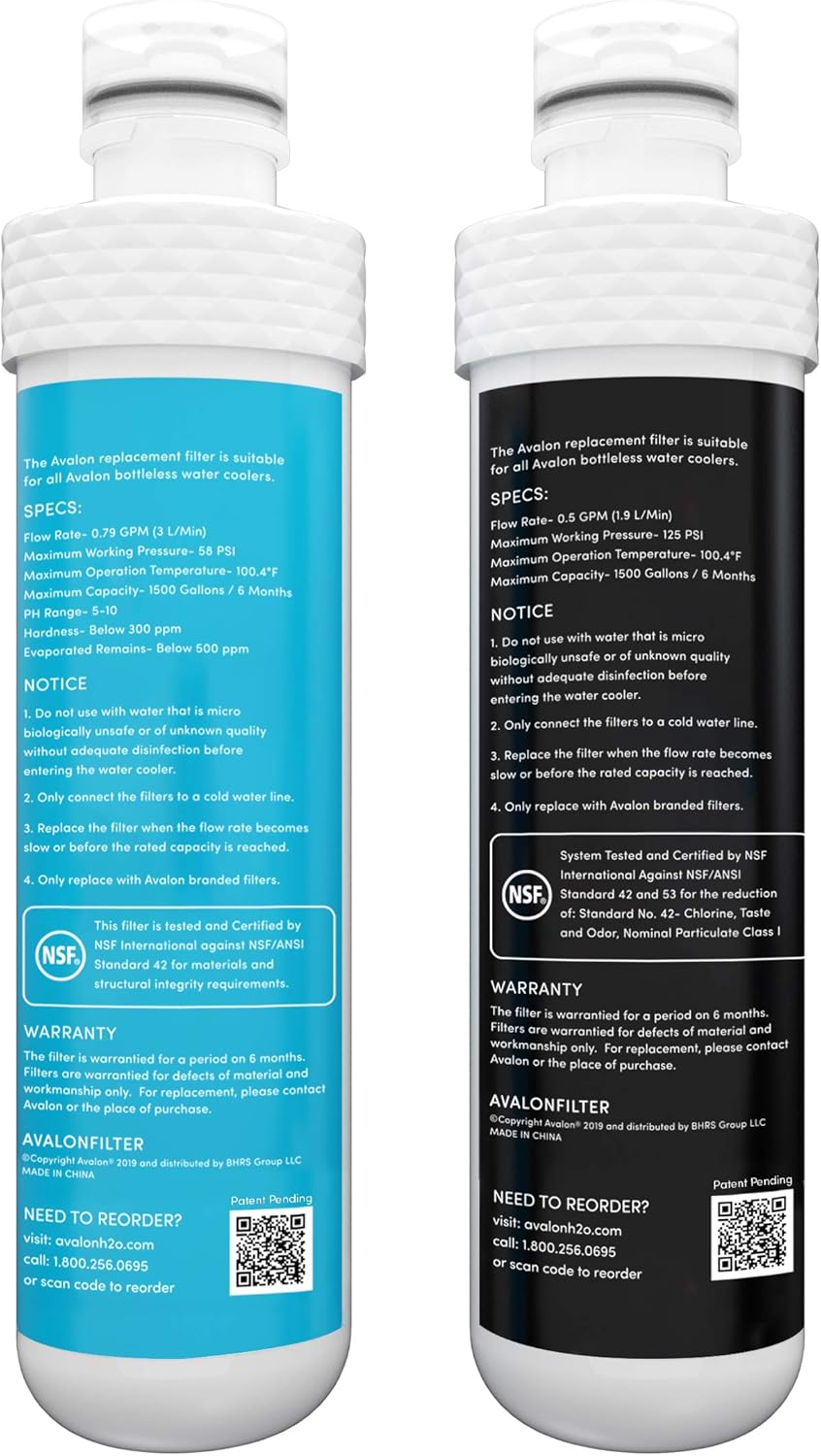 Avalon Genuine 2 Stage Replacement Filters For All Avalon Branded Bottleless Water Coolers NSF