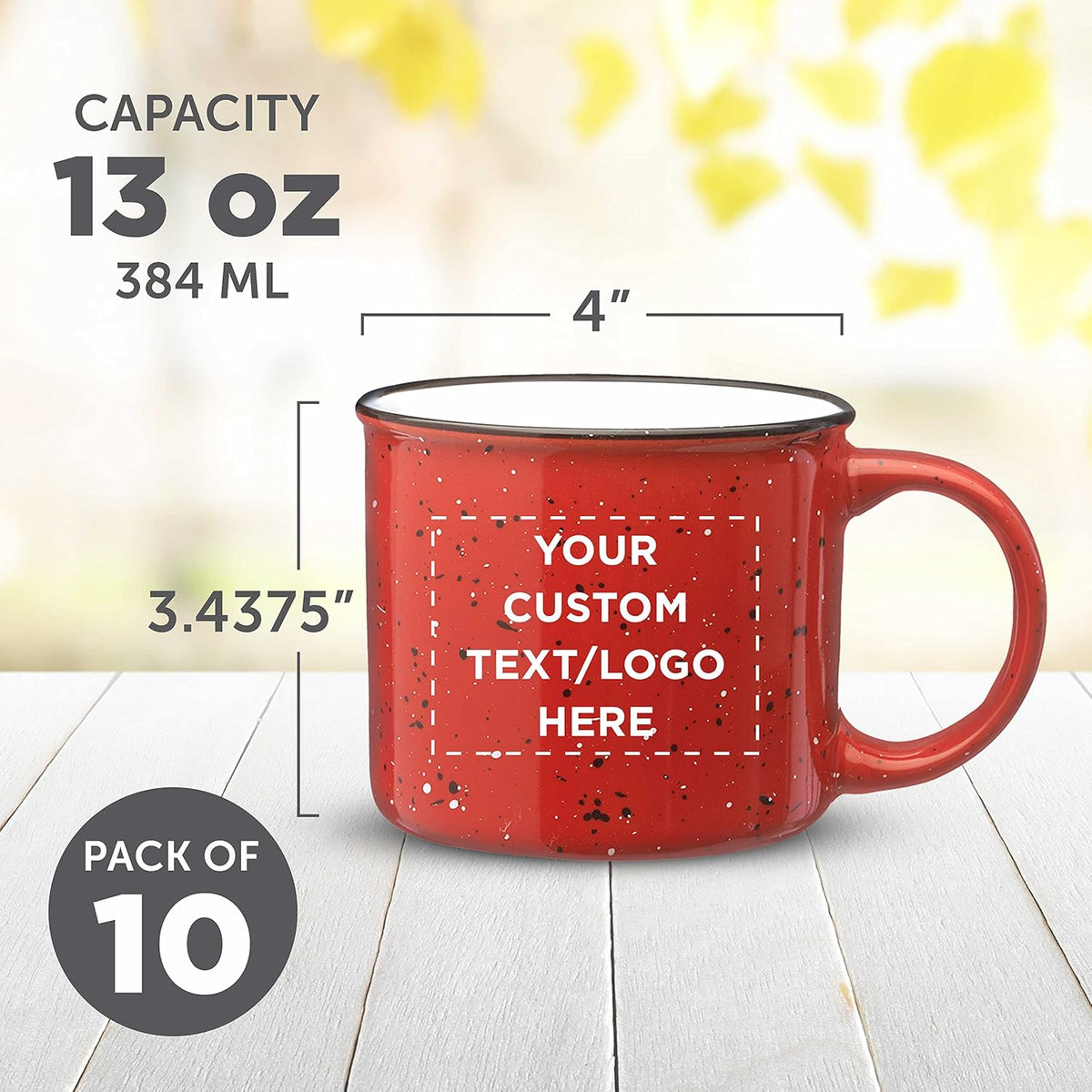 DISCOUNT PROMOS Custom Ceramic Campfire Coffee Mugs 13 oz. Set of 100, Personalized Bulk Pack